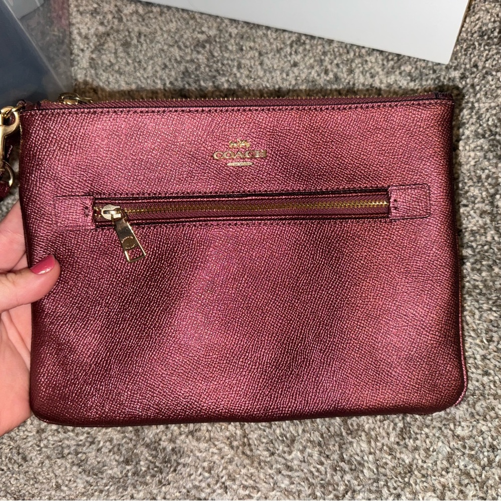 Coach Metallic Burgundy XL Wristlet